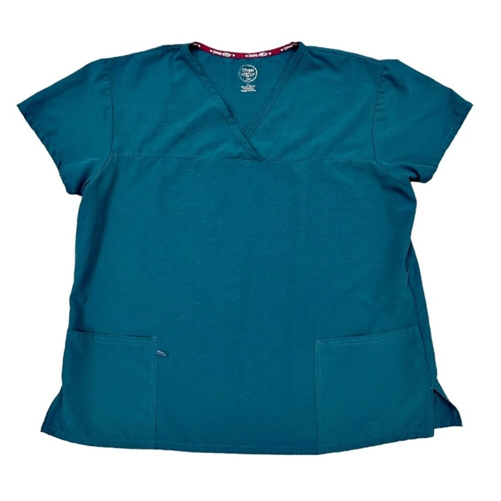 Divine Stretch Scrub Top Size 2X Teal Blue Green 2 Pockets Medical Uniform